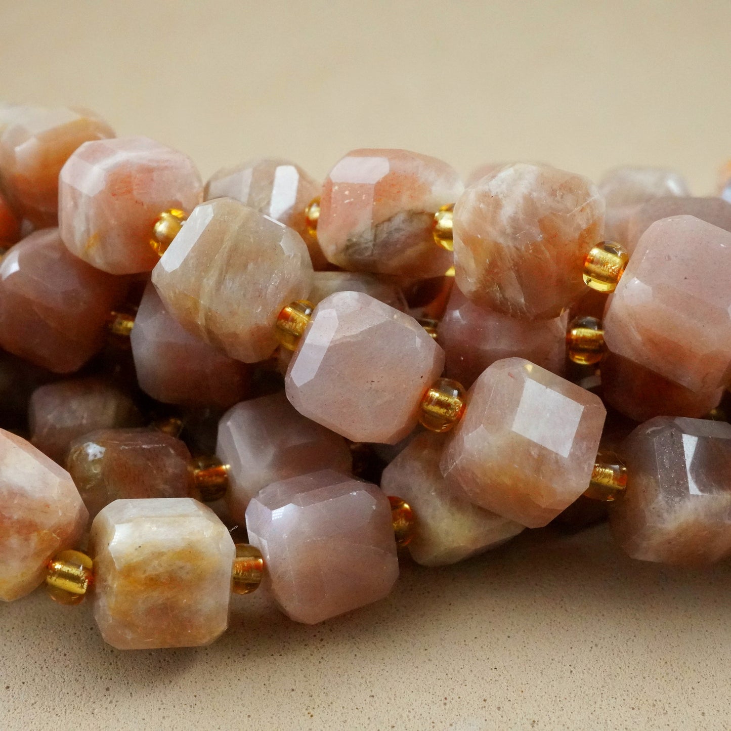 Peach Moonstone (Cube)(Faceted)(8mm)(15"Strand)