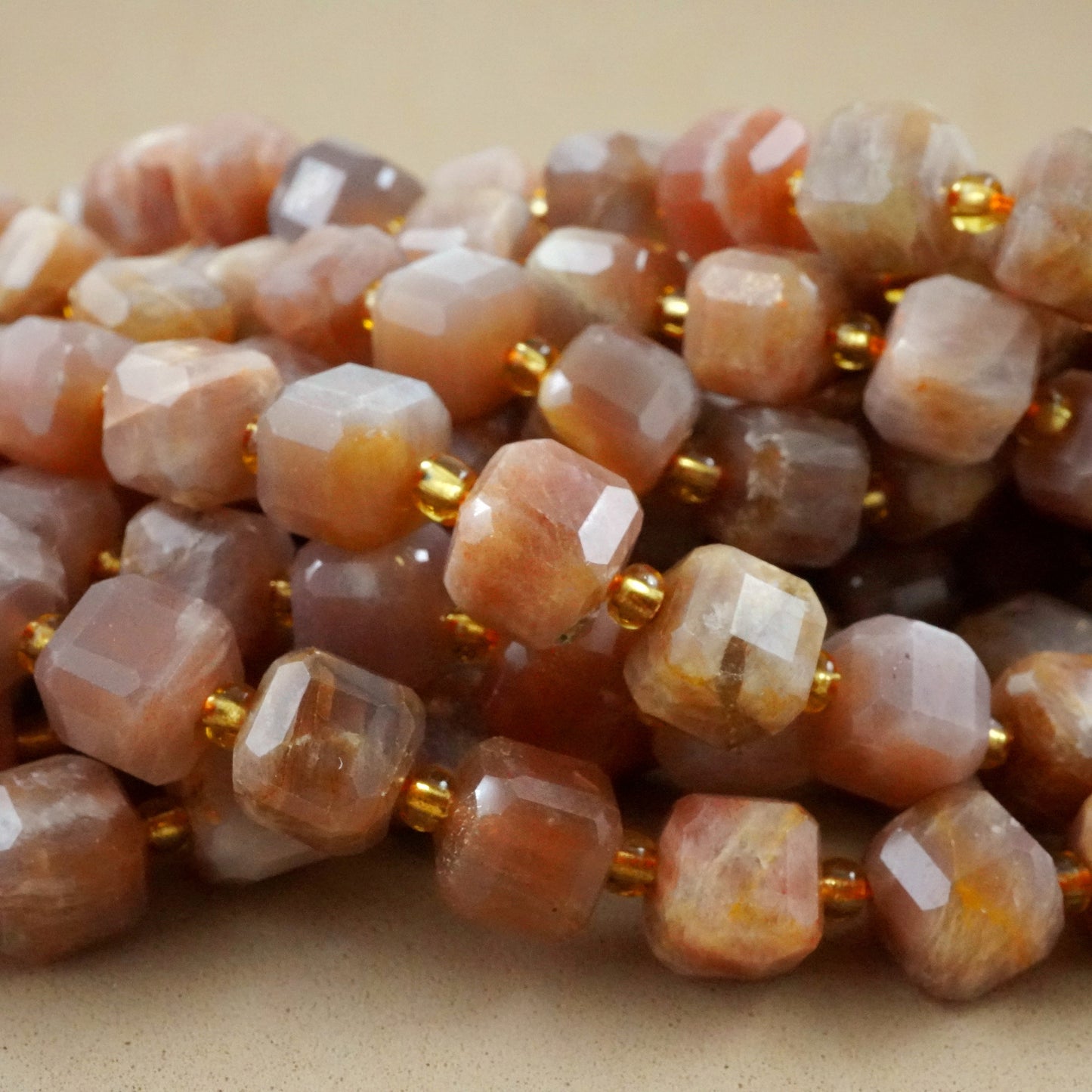 Peach Moonstone (Cube)(Faceted)(8mm)(15"Strand)