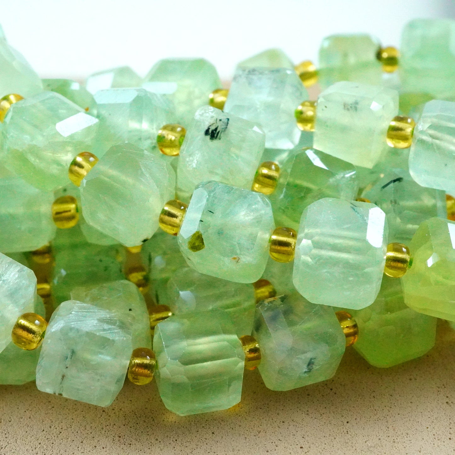 Prehnite (Cube)(Faceted)(8mm)(15"Strand)