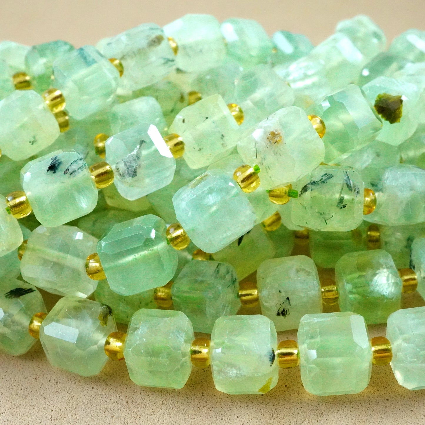 Prehnite (Cube)(Faceted)(8mm)(15"Strand)