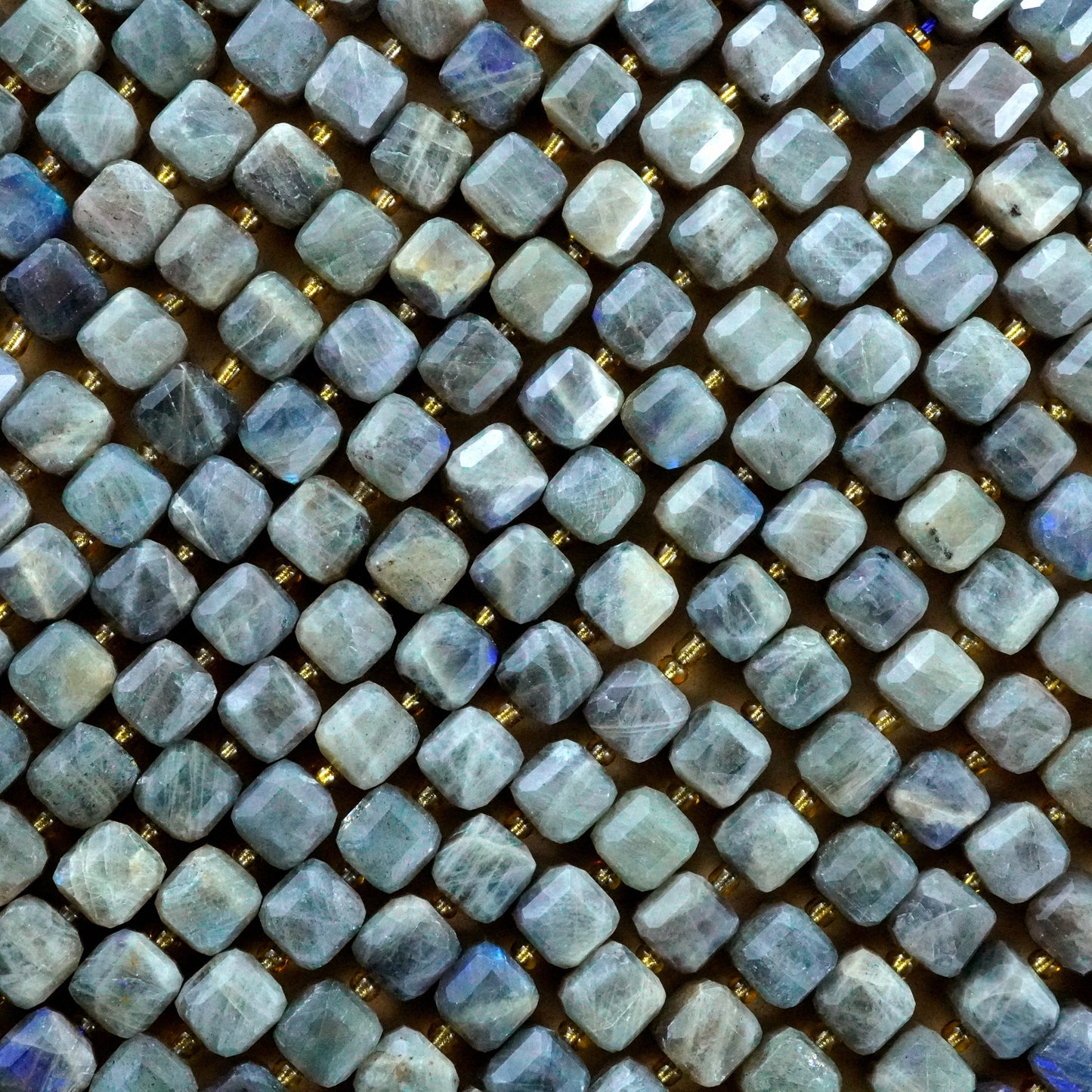 Labradorite (Cube)(Faceted)(8mm)(15"Strand)