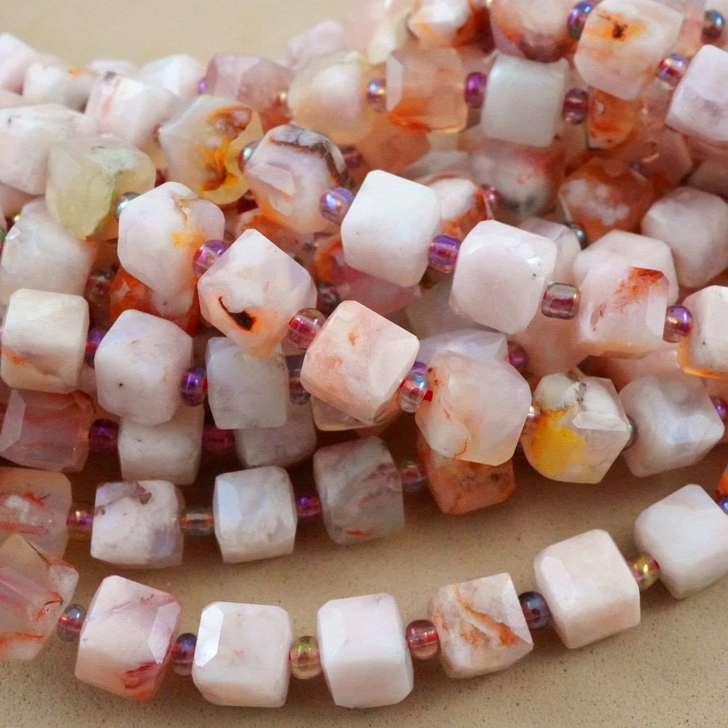 Sakura Agate (Cube)(Faceted)(8mm)(15"Strand)