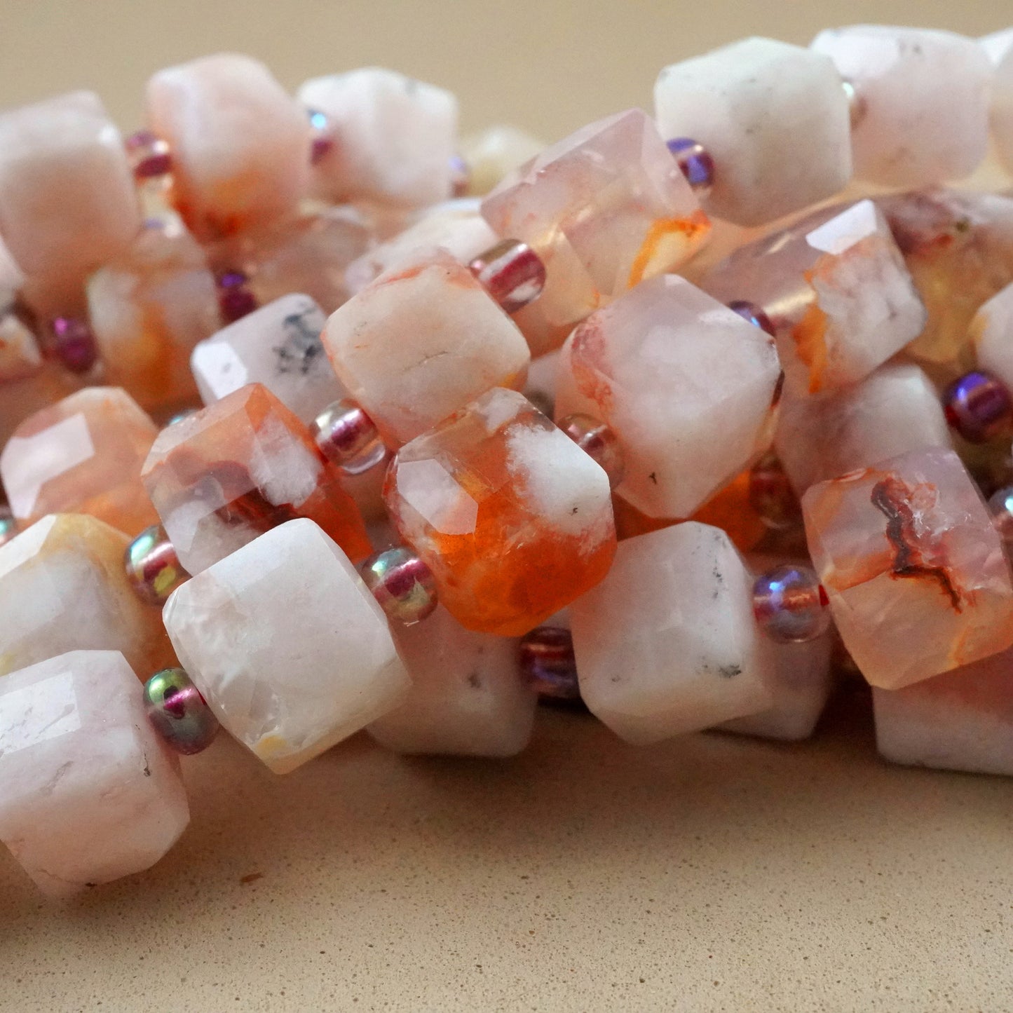 Sakura Agate (Cube)(Faceted)(8mm)(15"Strand)