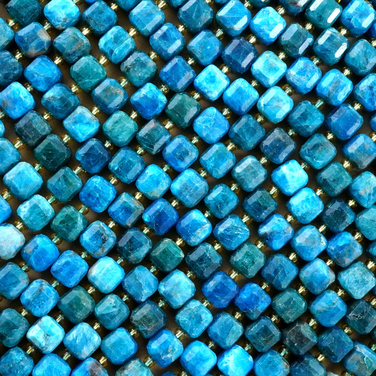 Blue Apatite (Cube)(Faceted)(8mm)(15"Strand)