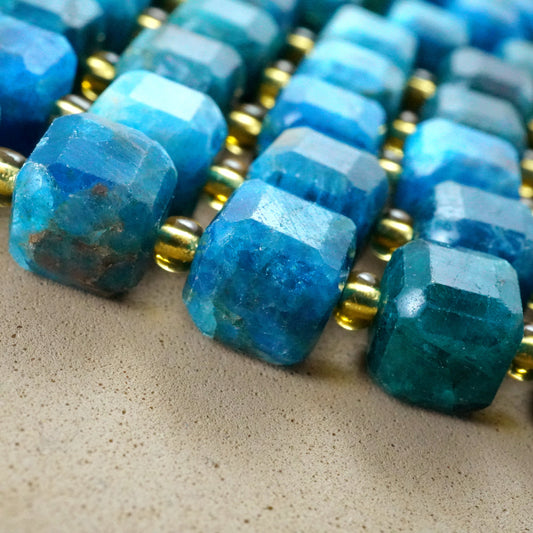 Blue Apatite (Cube)(Faceted)(8mm)(15"Strand)
