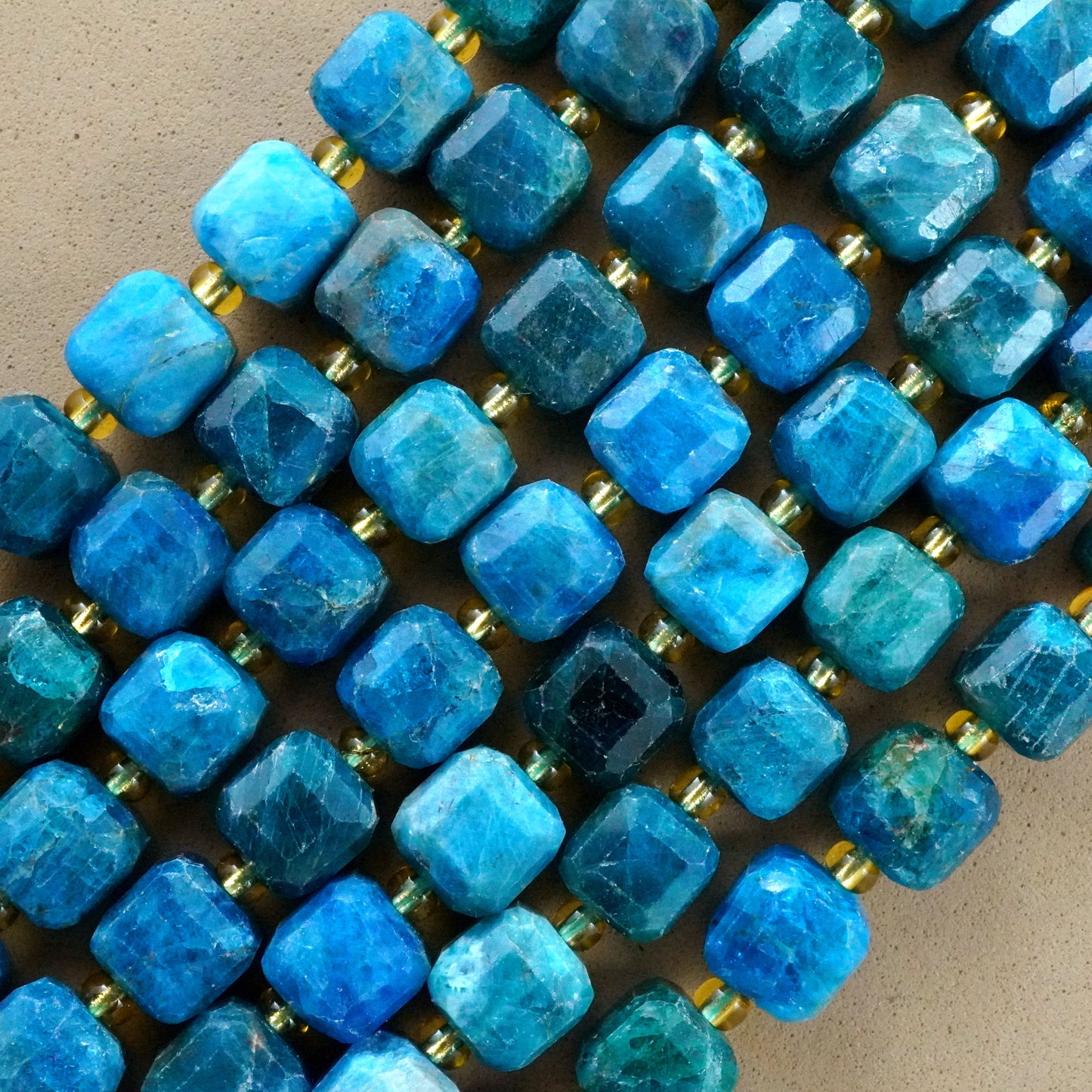 Blue Apatite (Cube)(Faceted)(8mm)(15"Strand)