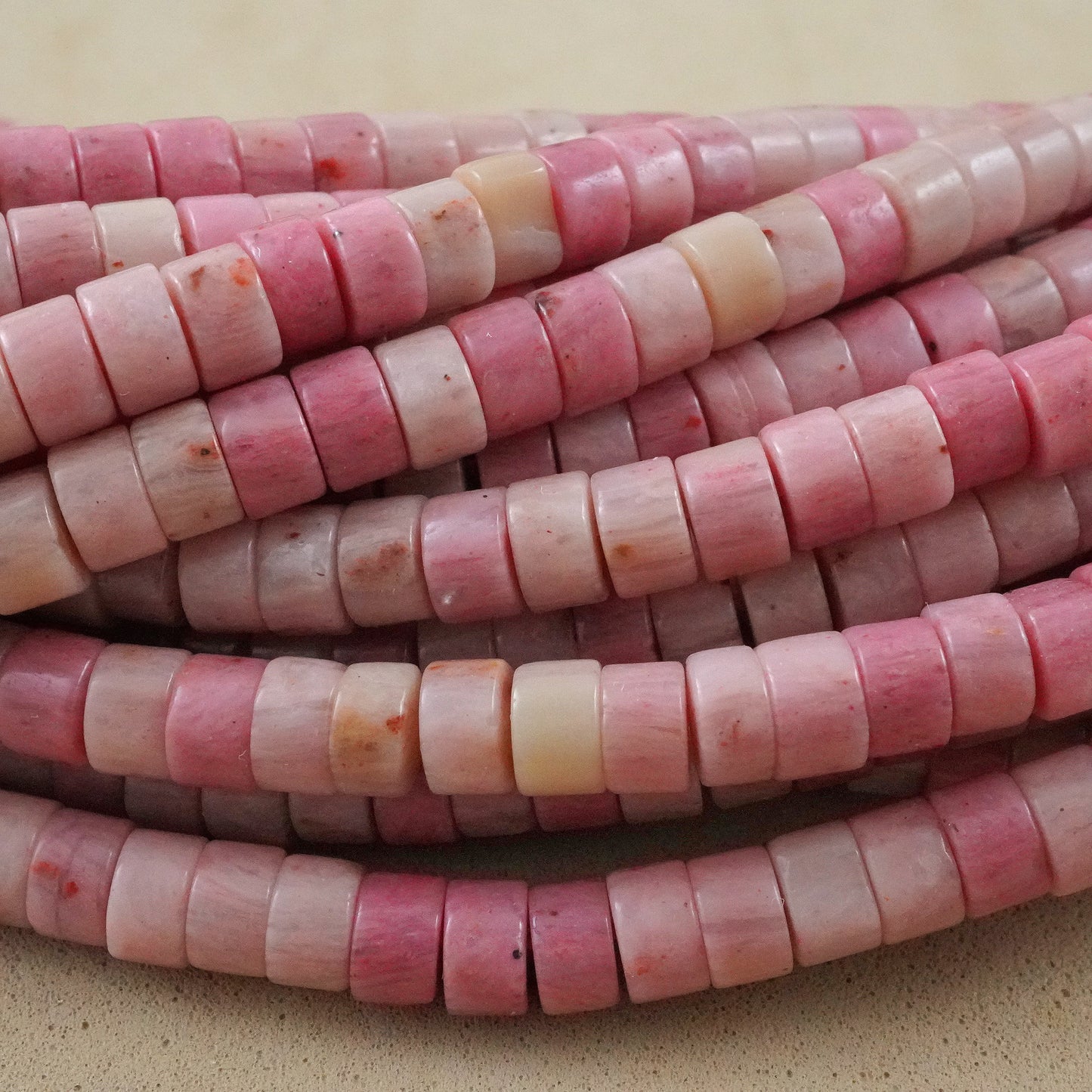 Thulite (Heishe)(Smooth)(4mm)(15"Strand)