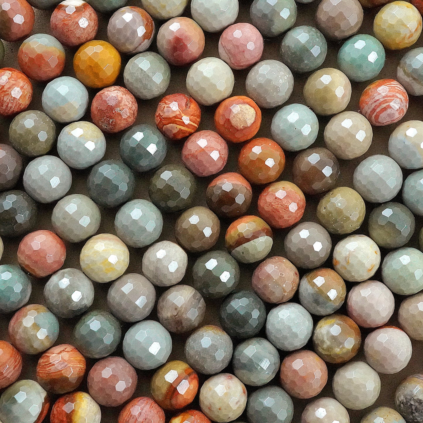 Polychrome Jasper (Round)(Faceted)(6mm)(8mm)(10mm)(16"Strand)