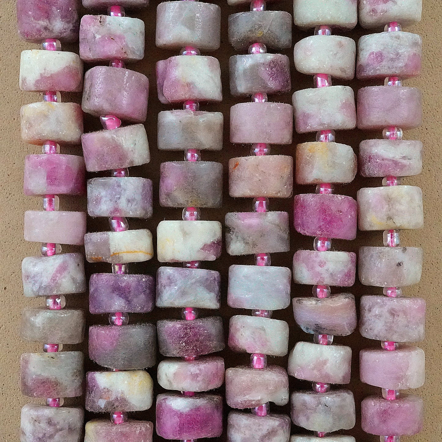 Pink Tourmaline in Quartz (Heishe)(Matte)(9mm)(10mm)(16"Strand)