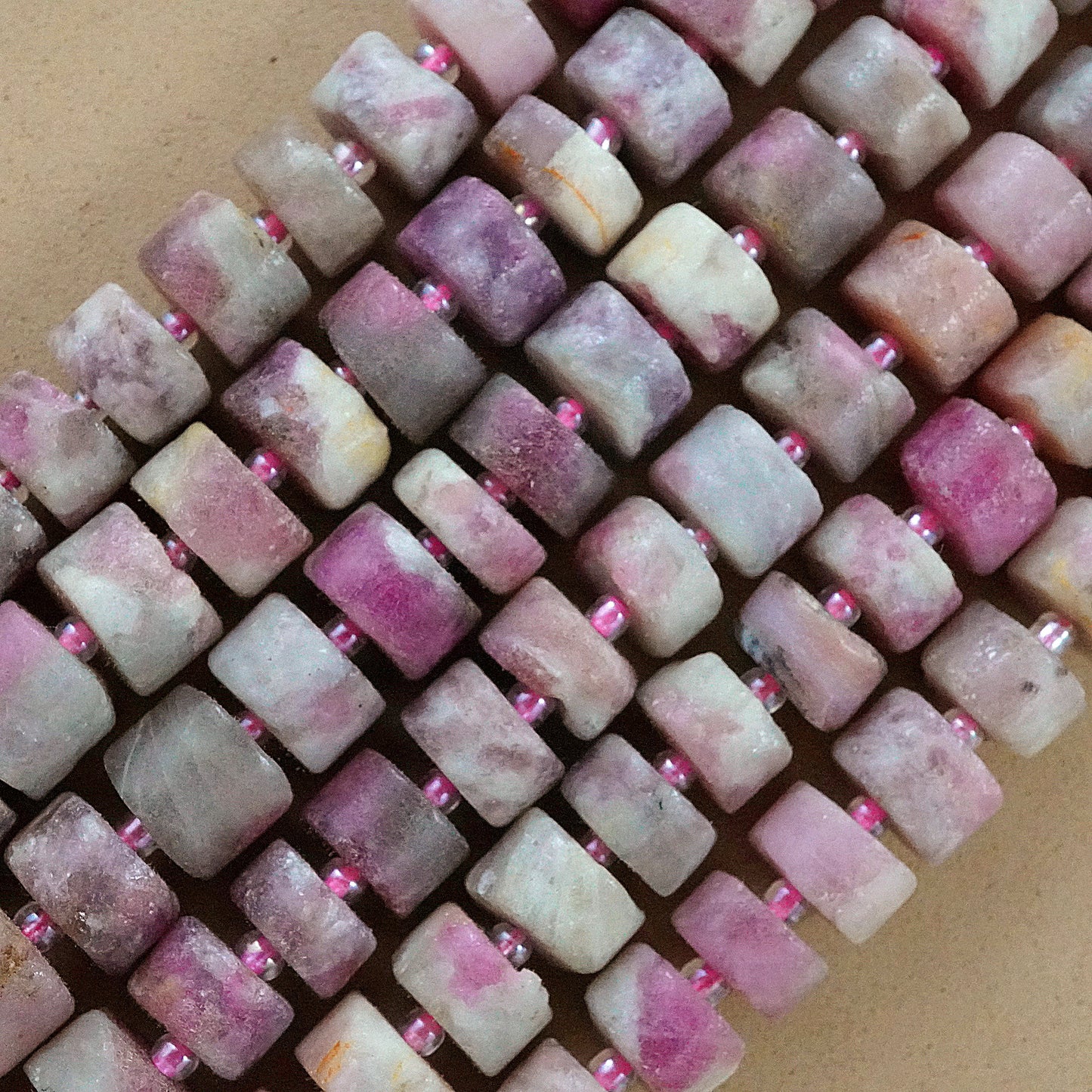 Pink Tourmaline in Quartz (Heishe)(Matte)(9mm)(10mm)(16"Strand)