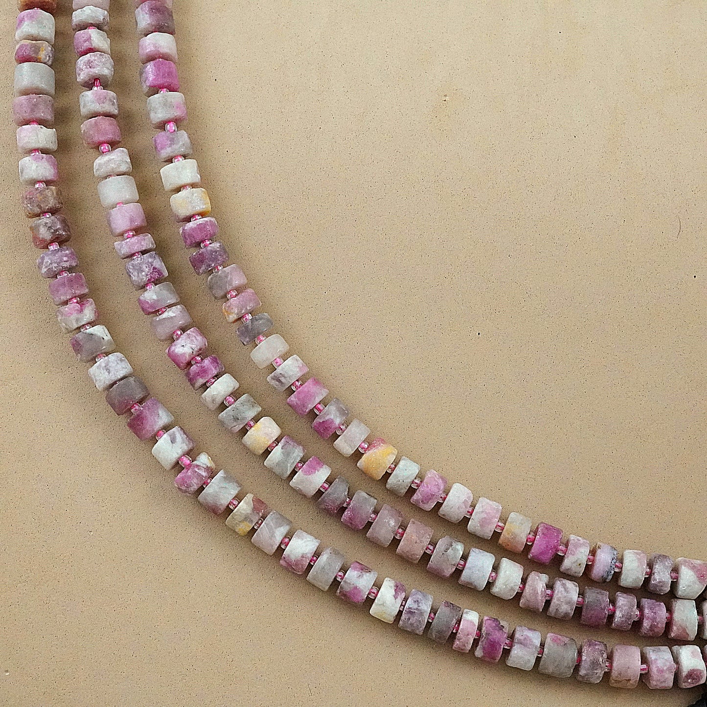 Pink Tourmaline in Quartz (Heishe)(Matte)(9mm)(10mm)(16"Strand)