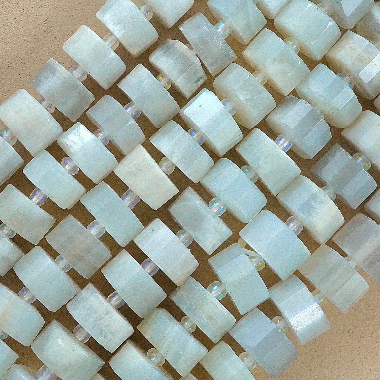 White Moonstone (Heishe)(Faceted)(11mm)(16"Strand)