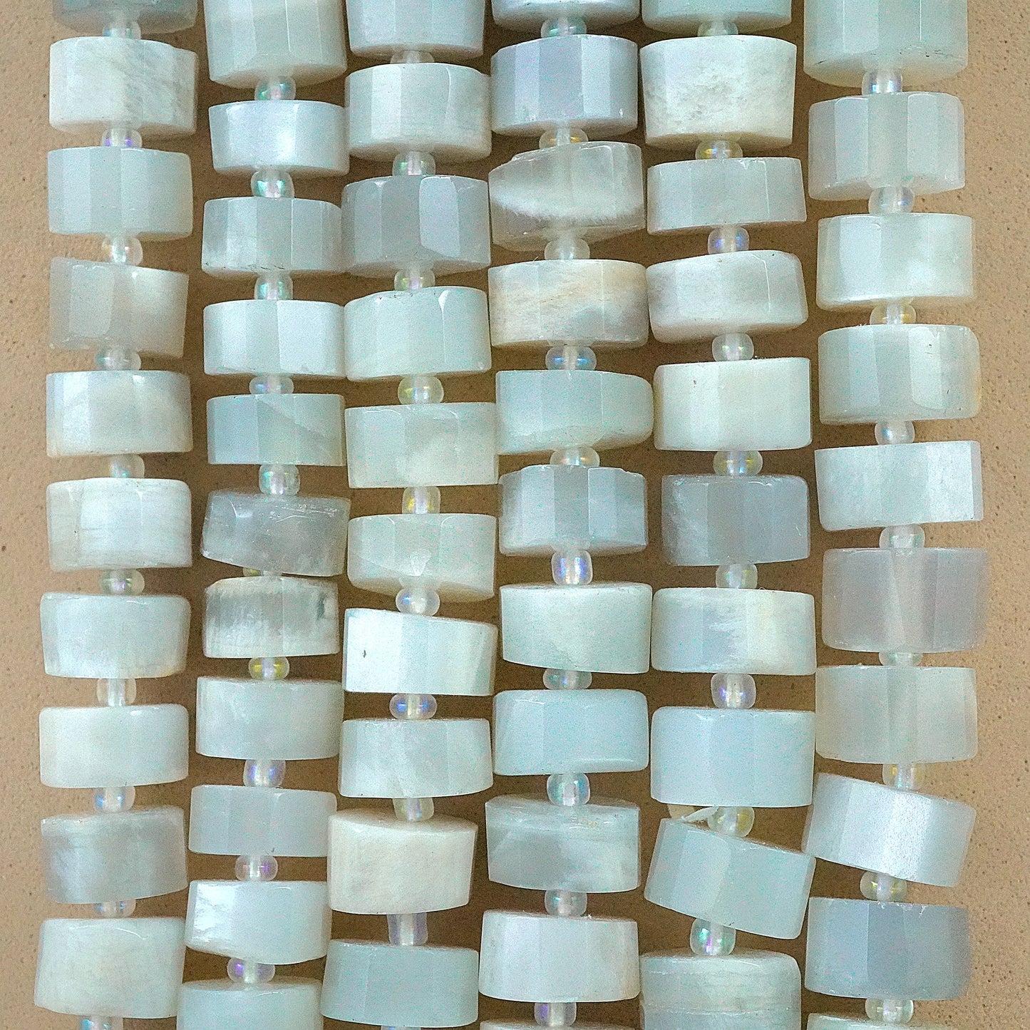 White Moonstone (Heishe)(Faceted)(11mm)(16"Strand)