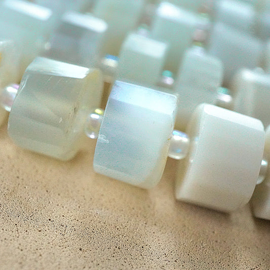 White Moonstone (Heishe)(Faceted)(11mm)(16"Strand)