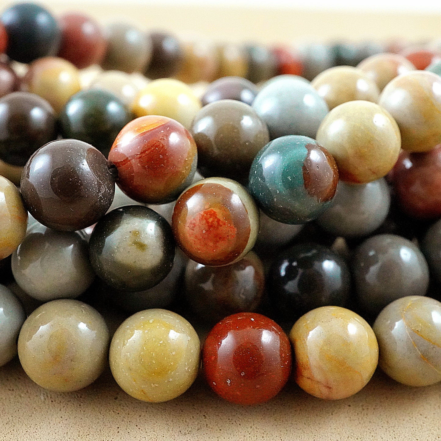 Polychrome Jasper (Round)(Smooth)(4mm)(6mm)(8mm)(10mm)(16"Strand)