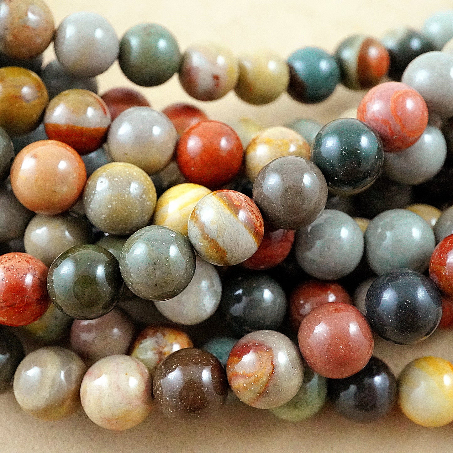 Polychrome Jasper (Round)(Smooth)(4mm)(6mm)(8mm)(10mm)(16"Strand)