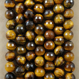 Tiger Eye (Round)(Faceted)(4mm)(6mm)(8mm)(10mm)(12mm)(16"Strand)