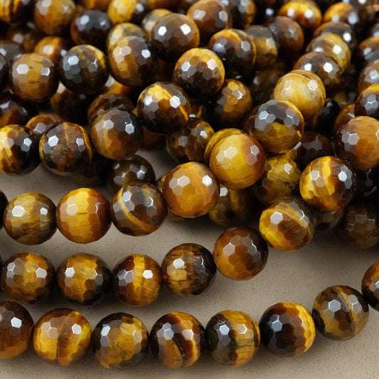 Tiger Eye (Round)(Faceted)(4mm)(6mm)(8mm)(10mm)(12mm)(16"Strand)