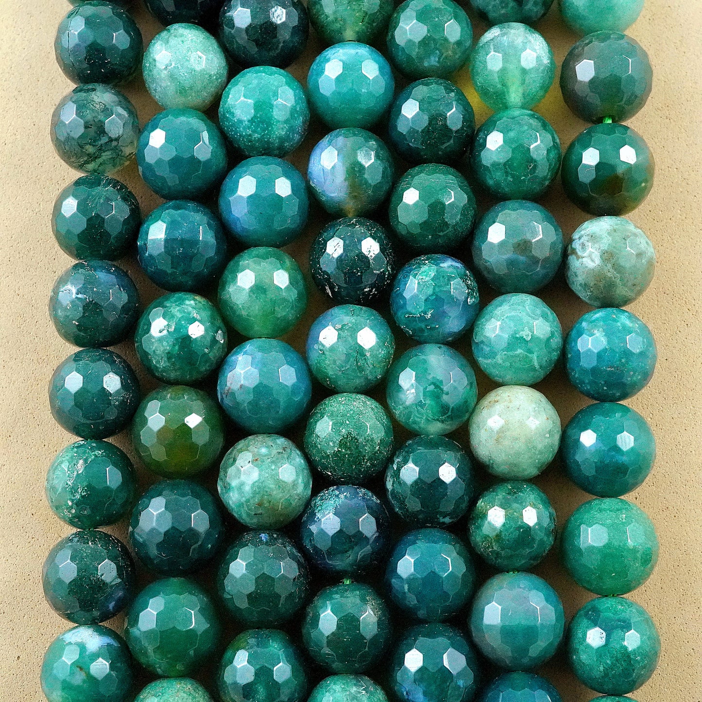 Moss Agate (Round)(Faceted)(4mm)(6mm)(8mm)(10mm)(12mm)(16"Strand)