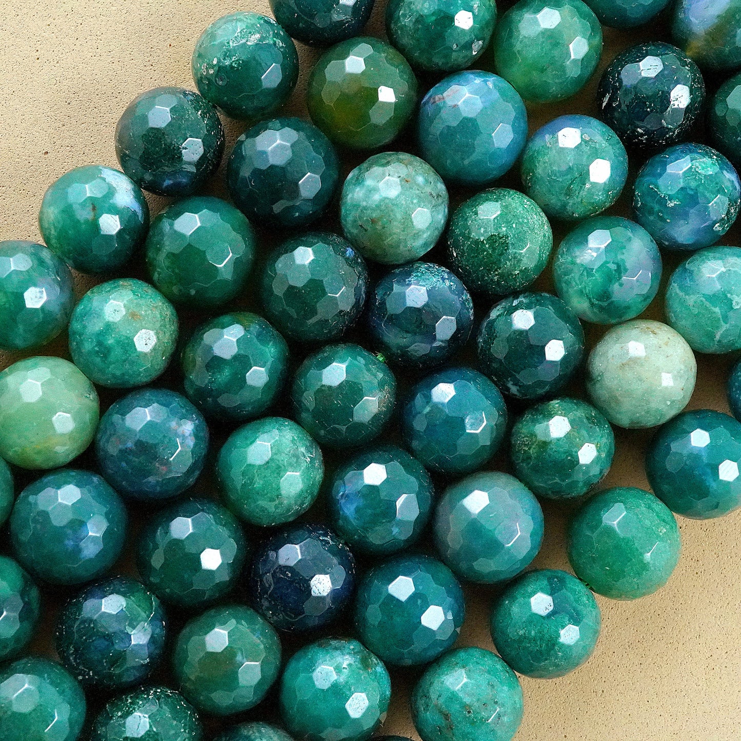 Moss Agate (Round)(Faceted)(4mm)(6mm)(8mm)(10mm)(12mm)(16"Strand)