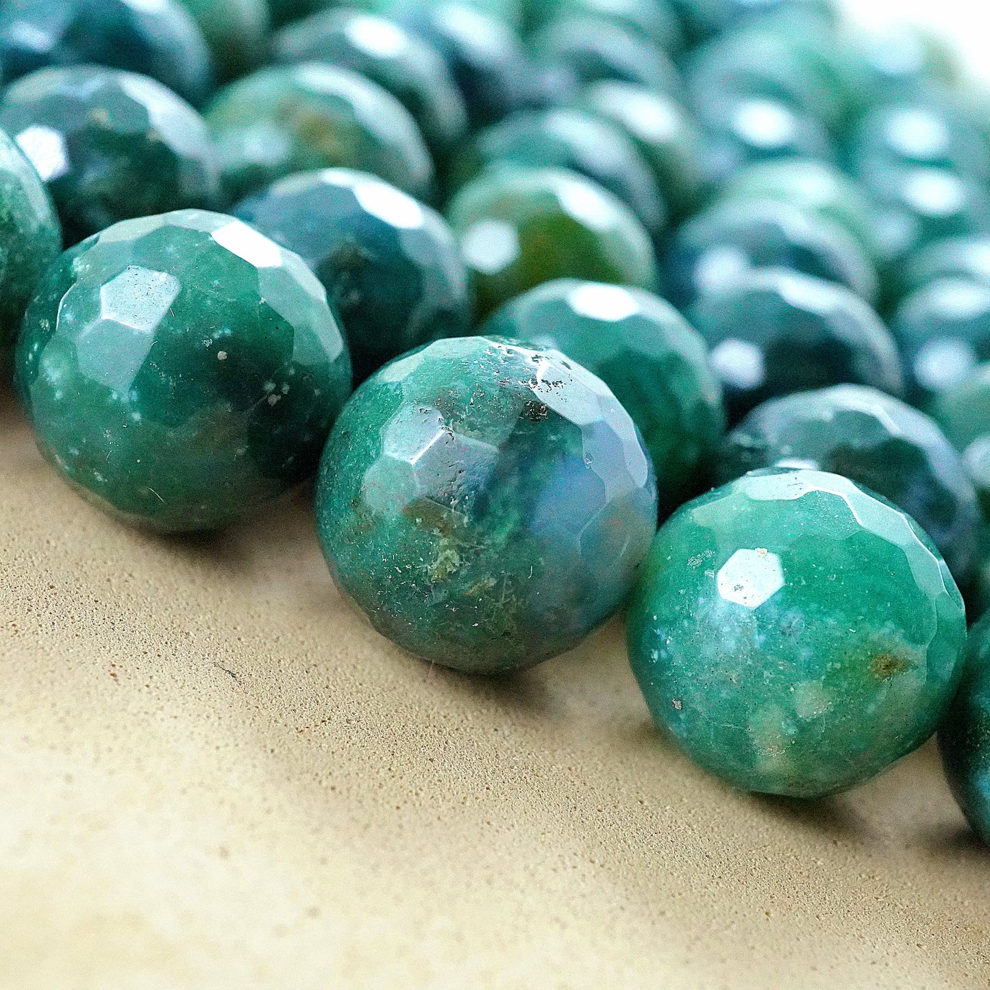 Moss Agate (Round)(Faceted)(4mm)(6mm)(8mm)(10mm)(12mm)(16"Strand)