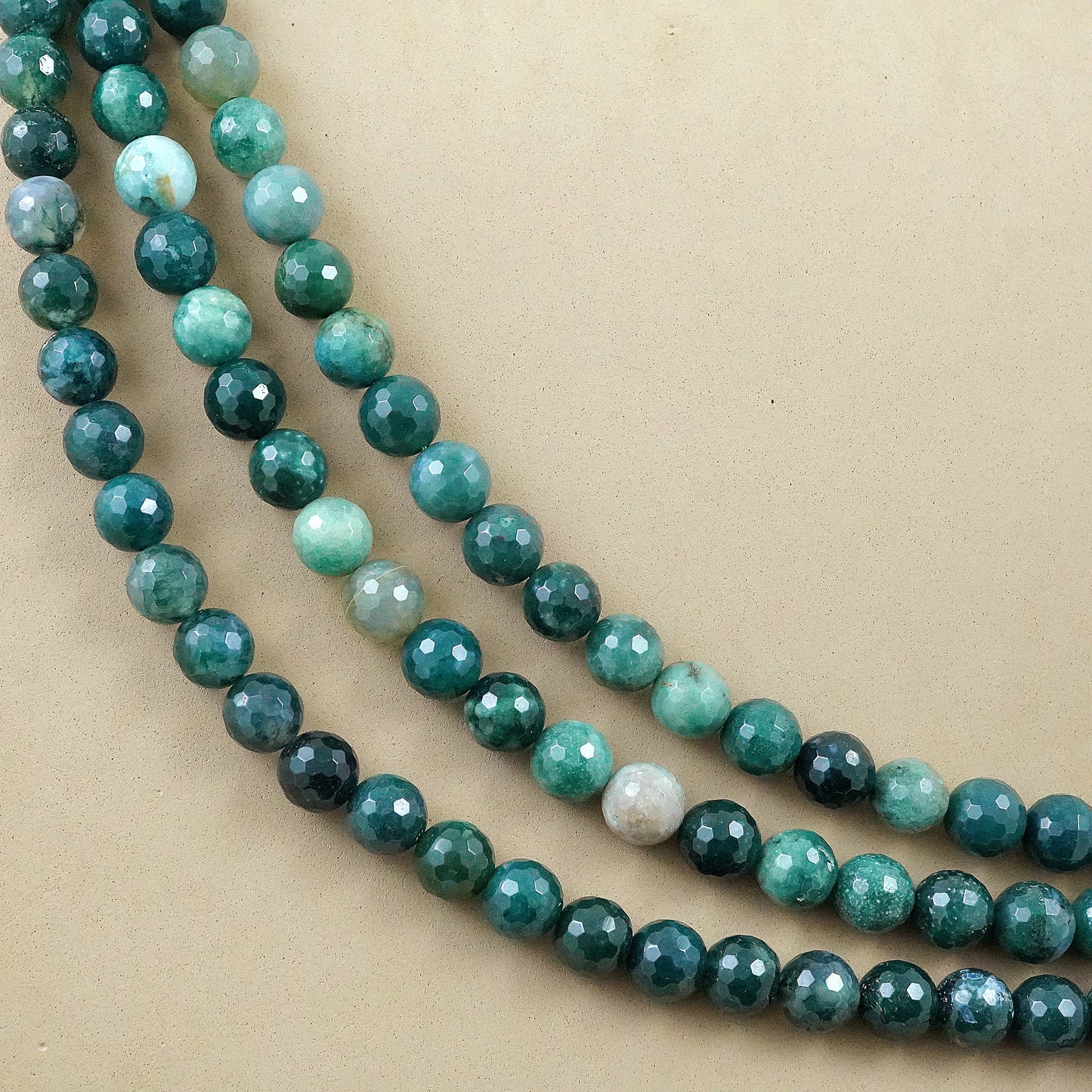 Moss Agate (Round)(Faceted)(4mm)(6mm)(8mm)(10mm)(12mm)(16"Strand)