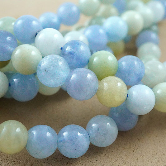 Aquamarine (Round)(Smooth)(Blue)(Green)(6mm)(8mm)(10mm)(16"Strand)