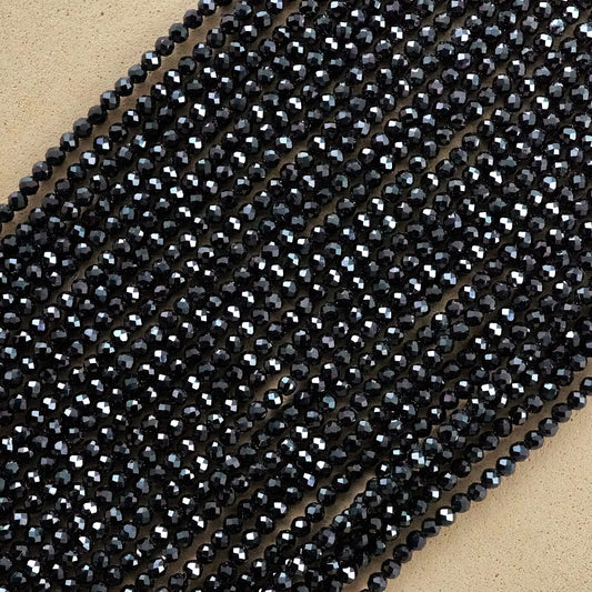 Black Spinel (Round)(Micro)(Faceted)(2mm)(15"Strand)