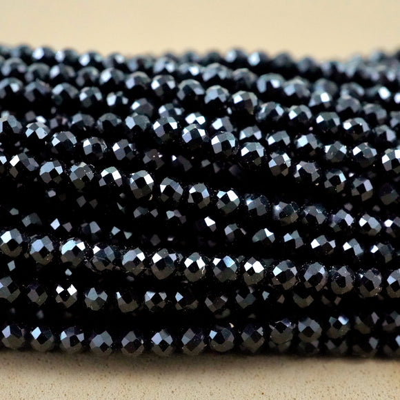 Black Spinel (Round)(Micro)(Faceted)(2mm)(15