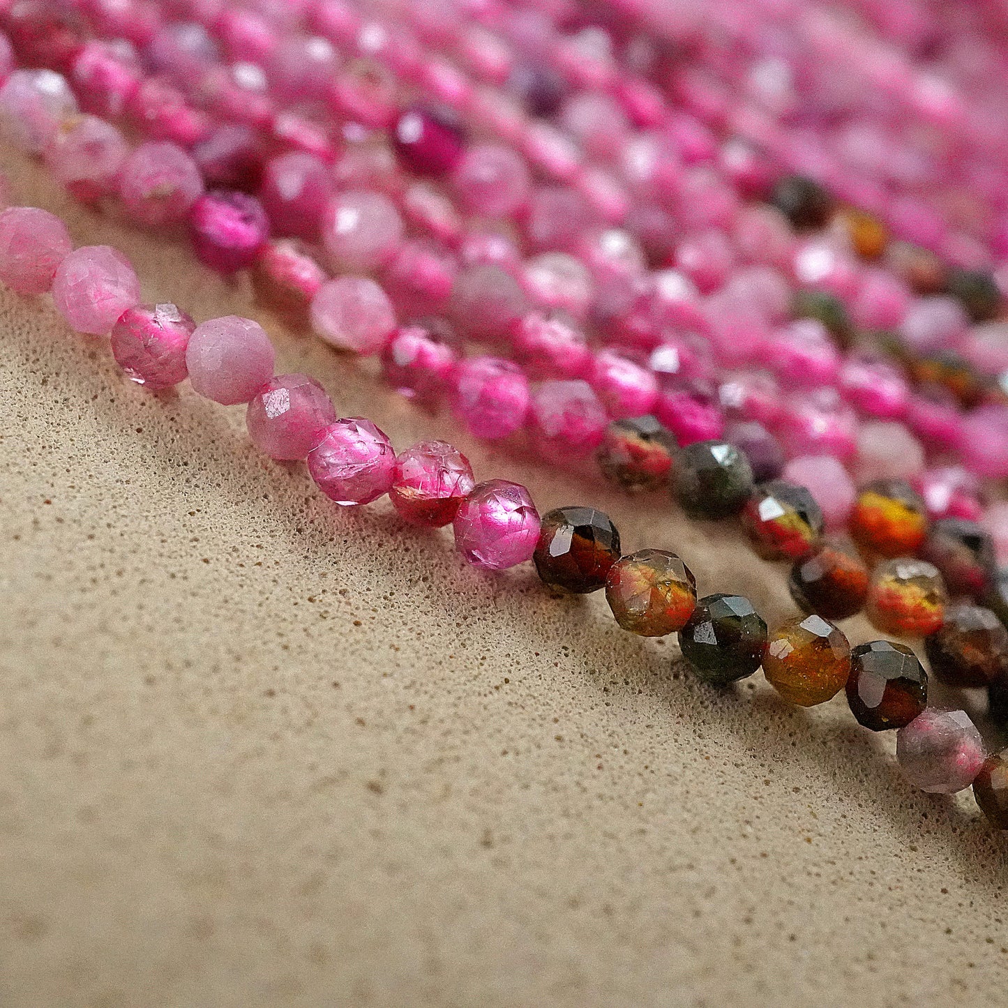 Watermelon Tourmaline (Round)(Micro)(Faceted)(2mm)(15"Strand)