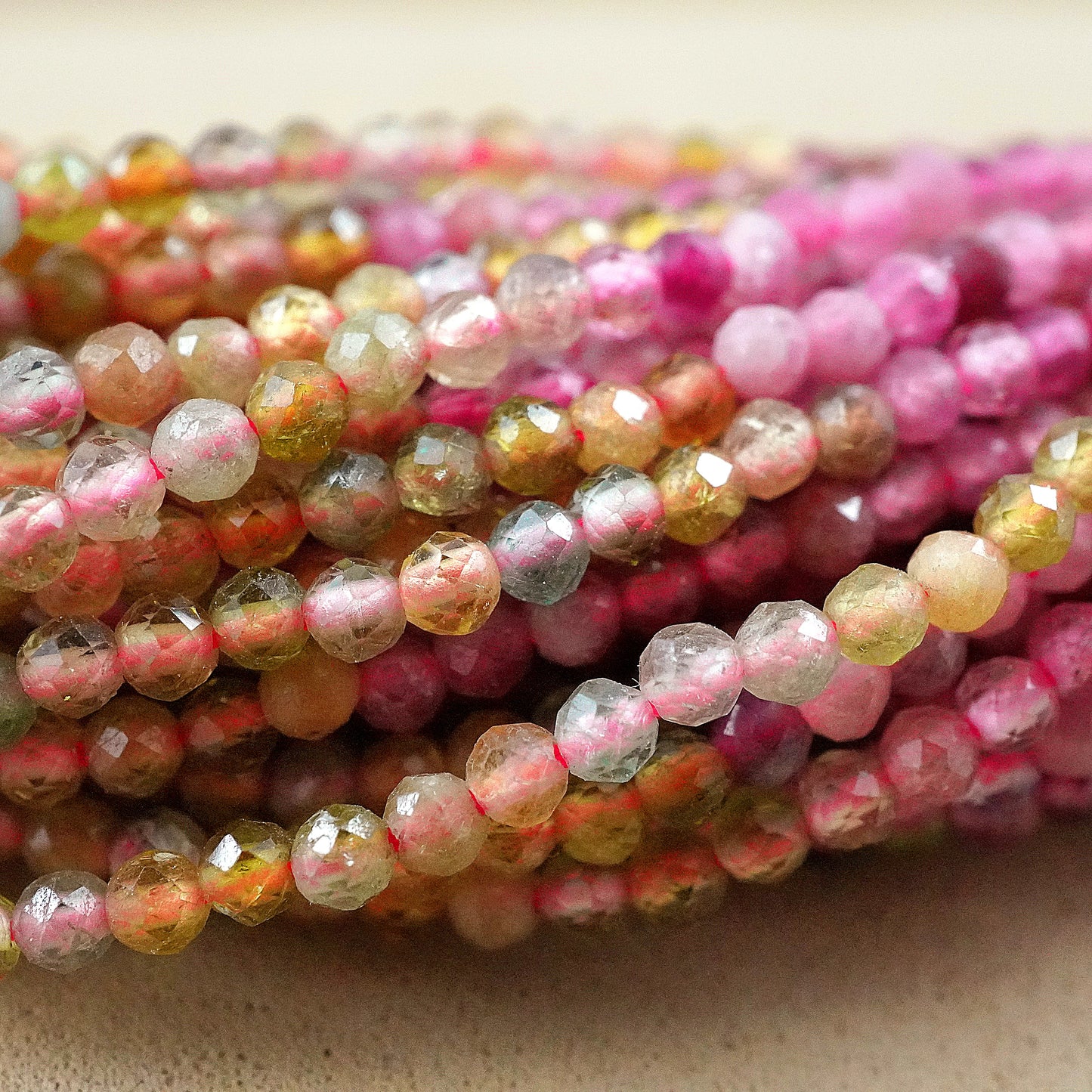 Watermelon Tourmaline (Round)(Micro)(Faceted)(2mm)(15"Strand)