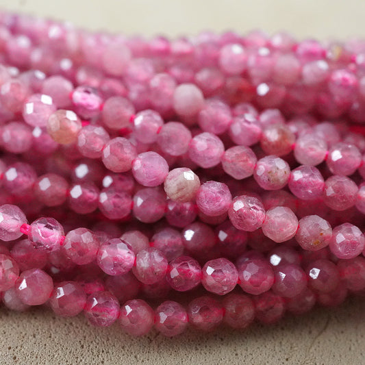 Pink Tourmaline (Round)(Micro)(Faceted)(2mm)(15"Strand)