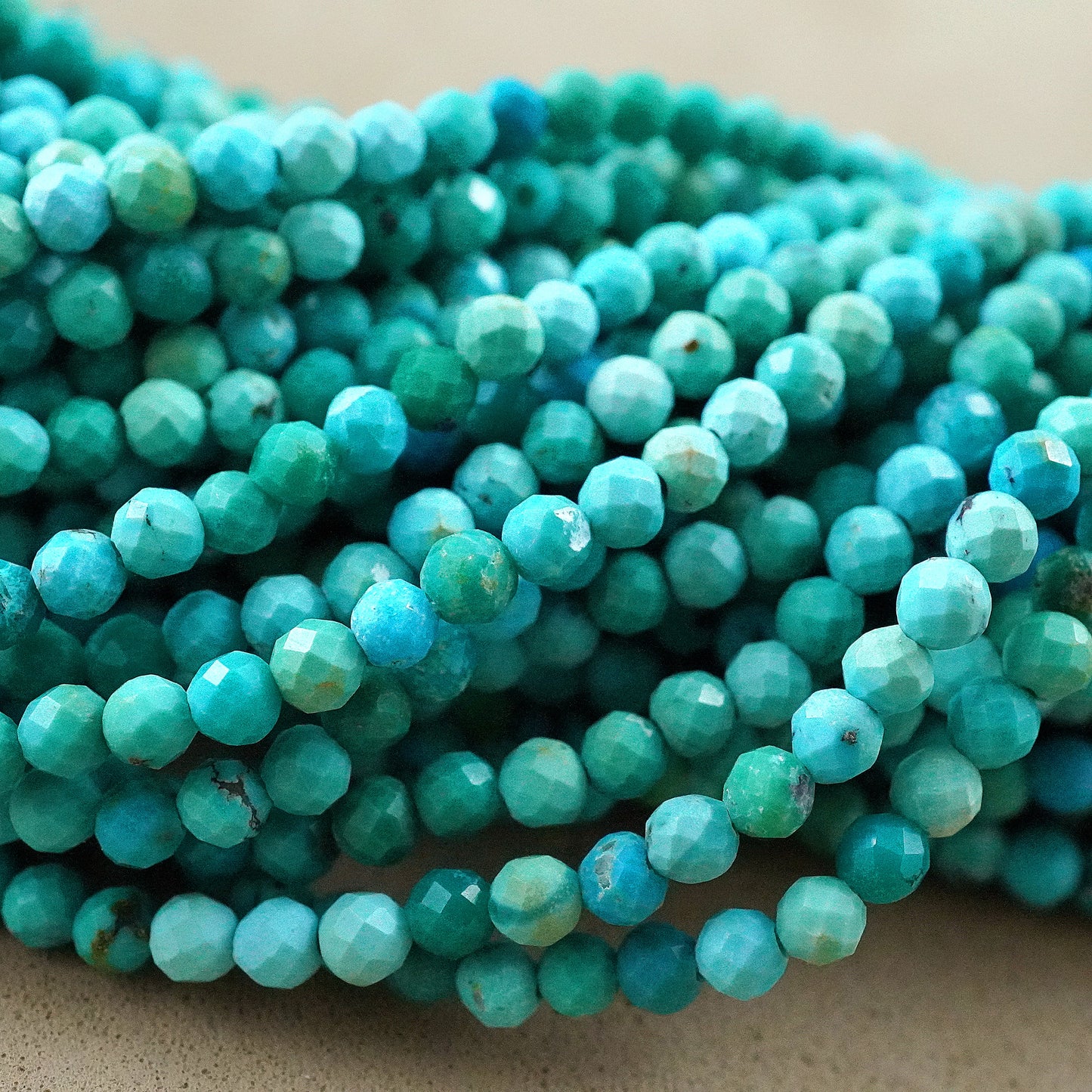 Turquoise (Round)(Micro)(Faceted)(High Grade)(2mm)(2.5mm)(3mm)(15"Strand)