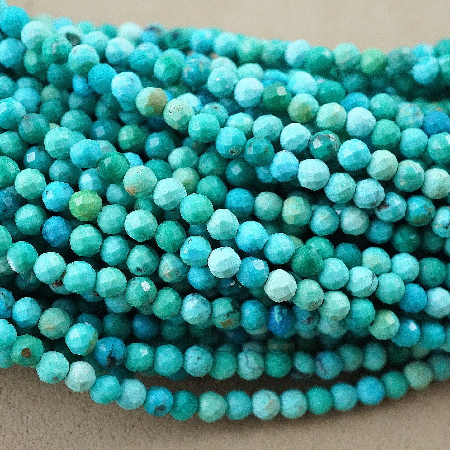 Turquoise (Round)(Micro)(Faceted)(High Grade)(2mm)(2.5mm)(3mm)(15"Strand)