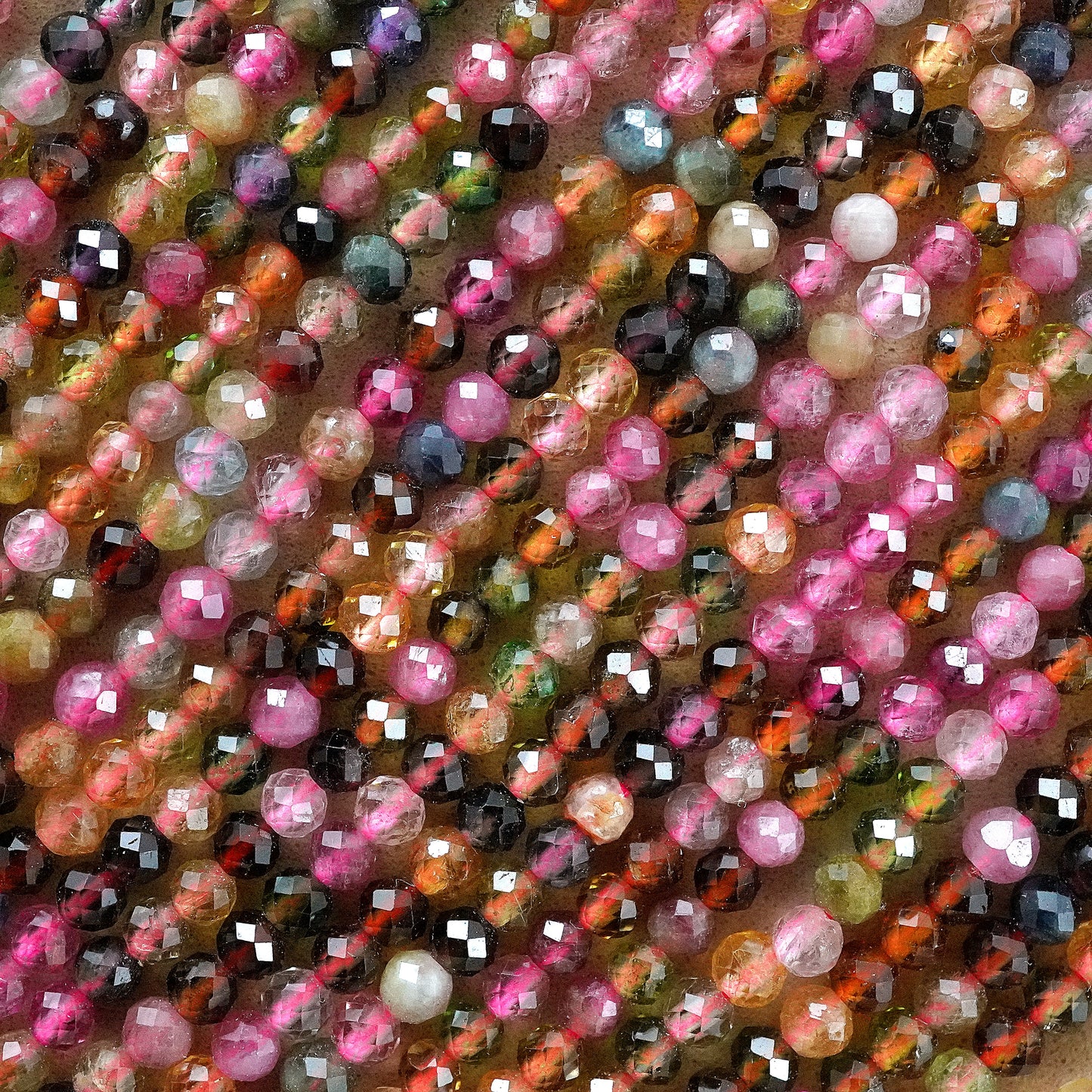 Watermelon Tourmaline (Mix)(Round)(Micro)(Faceted)(2mm)(3mm)(15"Strand)