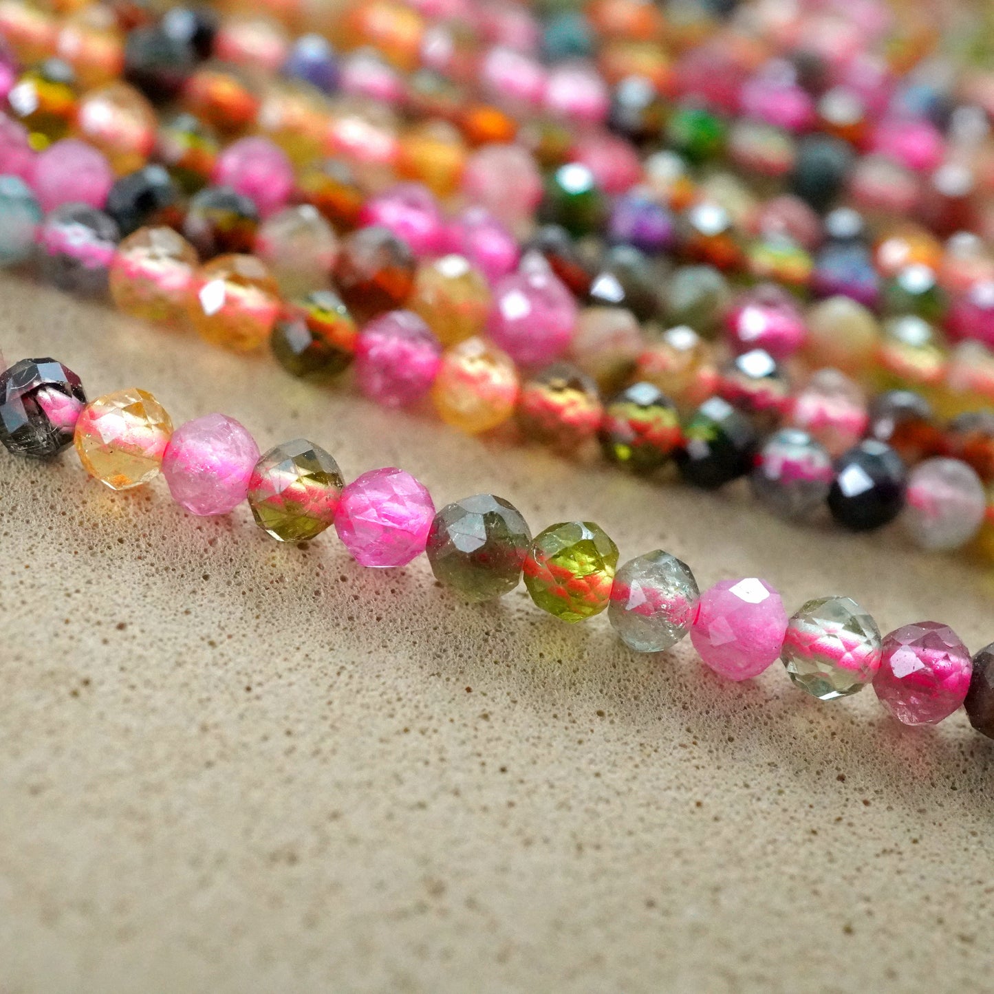 Watermelon Tourmaline (Mix)(Round)(Micro)(Faceted)(2mm)(3mm)(15"Strand)