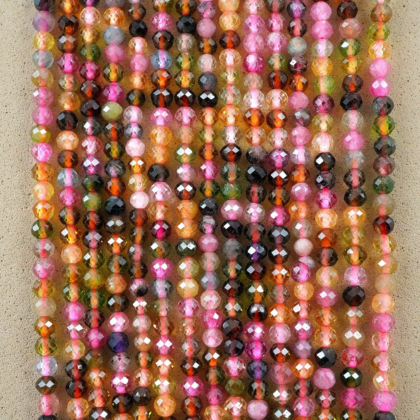 Watermelon Tourmaline (Mix)(Round)(Micro)(Faceted)(2mm)(3mm)(15"Strand)