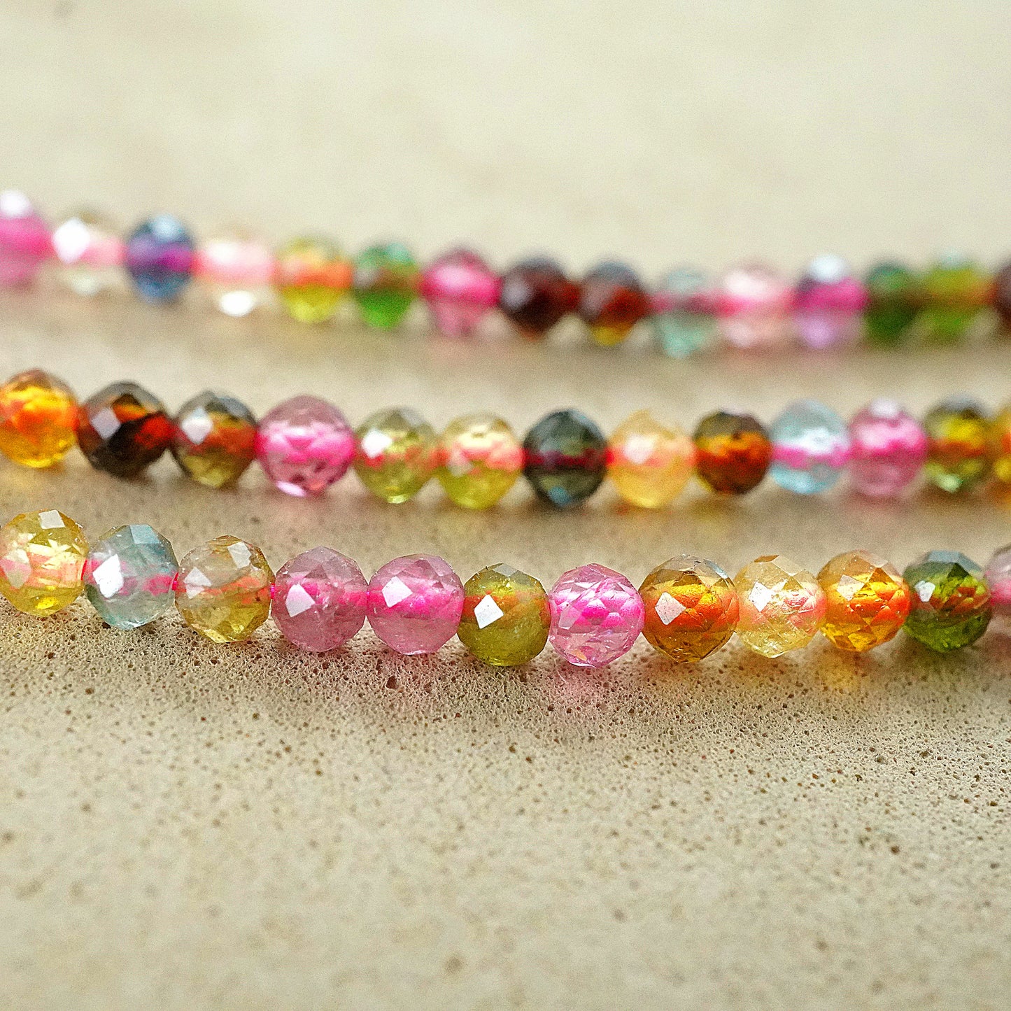 Watermelon Tourmaline (Mix)(Round)(Micro)(Faceted)(2mm)(3mm)(15"Strand)