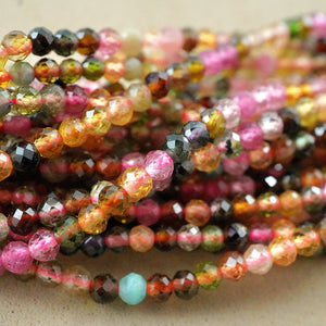 Watermelon Tourmaline (Mix)(Round)(Micro)(Faceted)(2mm)(3mm)(15"Strand)