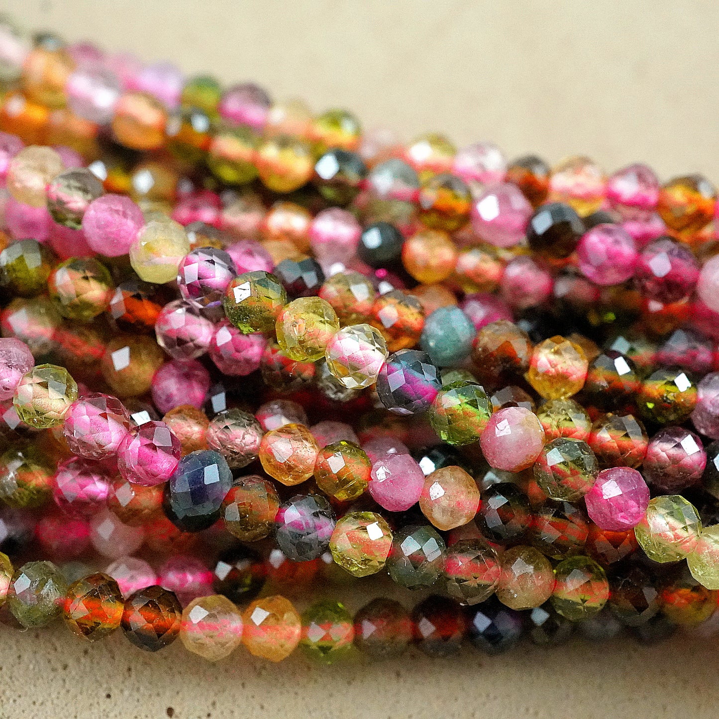 Watermelon Tourmaline (Mix)(Round)(Micro)(Faceted)(2mm)(3mm)(15"Strand)