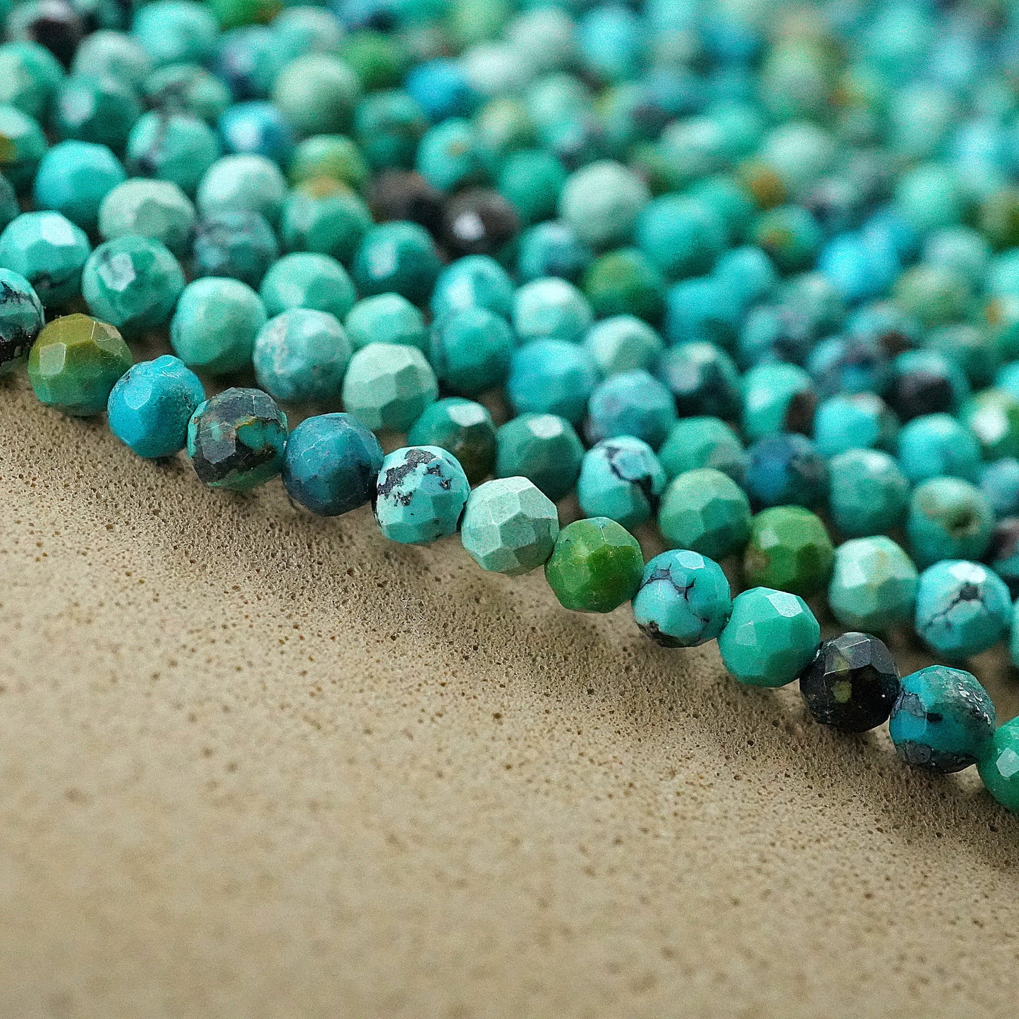 Turquoise (Round)(Micro)(Faceted)(Medium-Grade)(2mm)(2.5mm)(15"Strand)