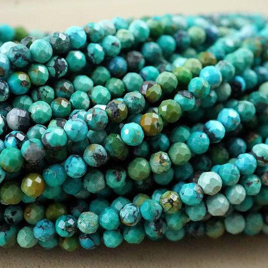 Turquoise (Round)(Micro)(Faceted)(Medium-Grade)(2mm)(2.5mm)(15"Strand)