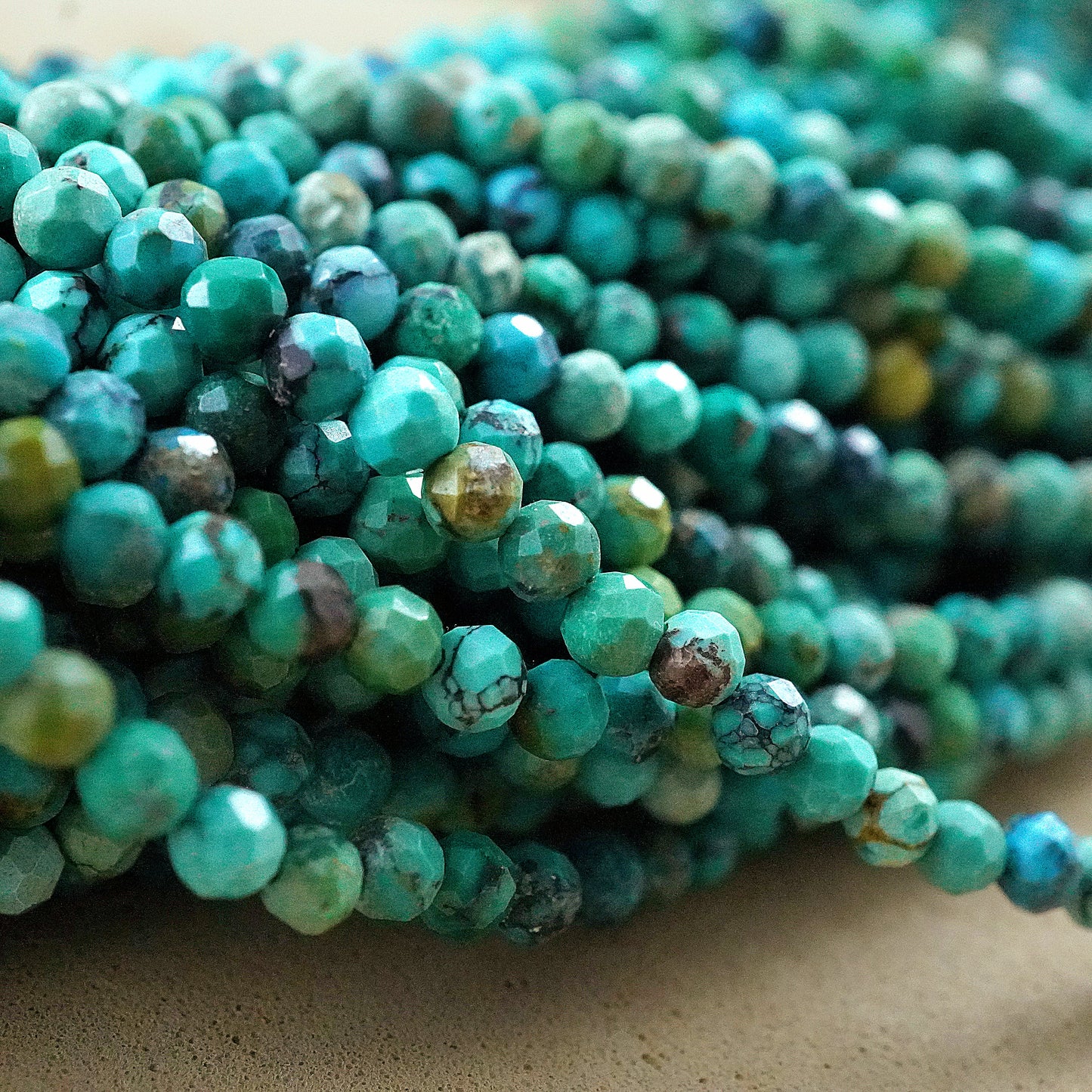 Turquoise (Round)(Micro)(Faceted)(Medium-Grade)(2mm)(2.5mm)(15"Strand)