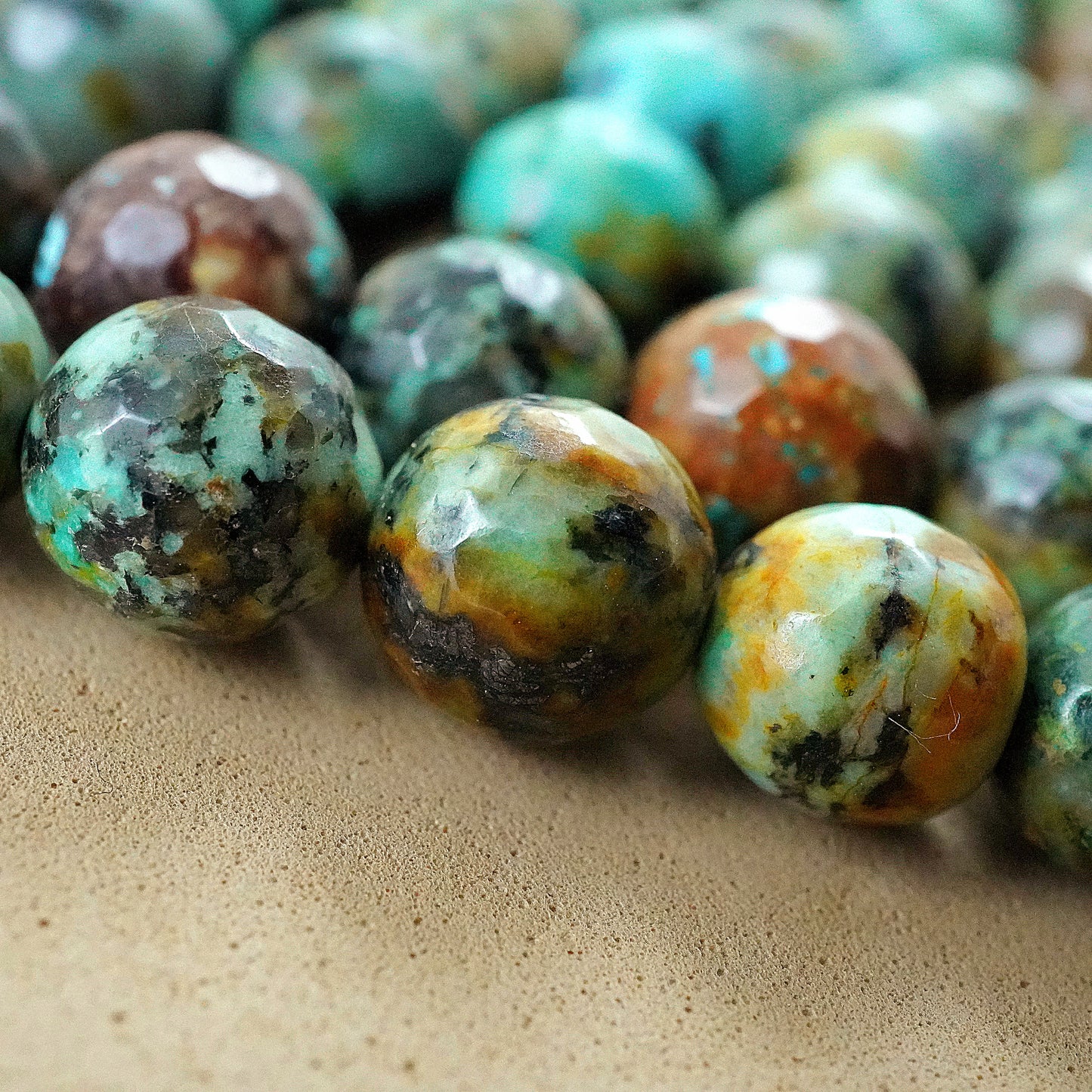 African Turquoise (Round)(Faceted)(4mm)(6mm)(8mm)(10mm)(12mm)(16"Strand)