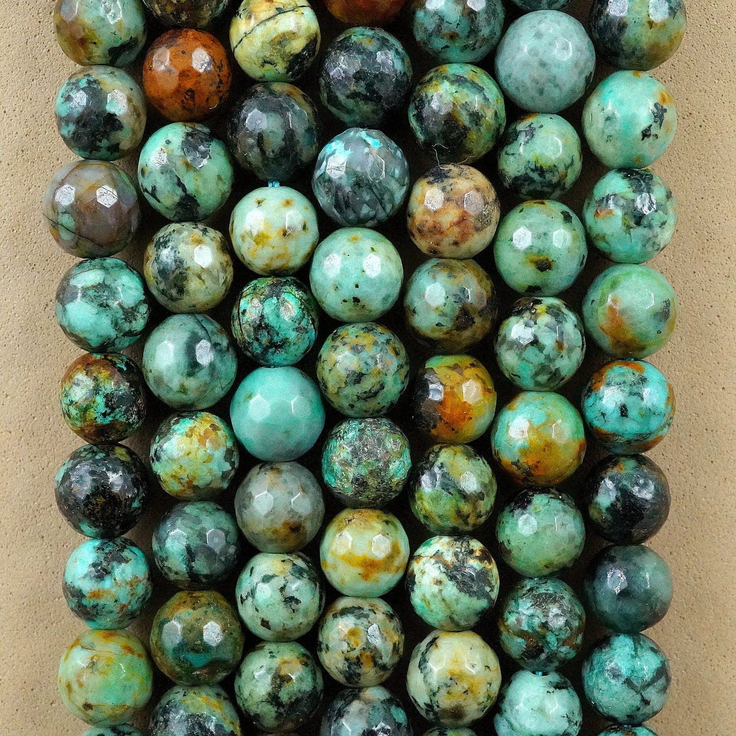 African Turquoise (Round)(Faceted)(4mm)(6mm)(8mm)(10mm)(12mm)(16"Strand)