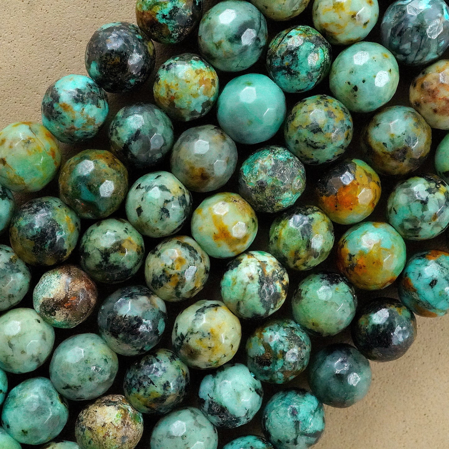 African Turquoise (Round)(Faceted)(4mm)(6mm)(8mm)(10mm)(12mm)(16"Strand)