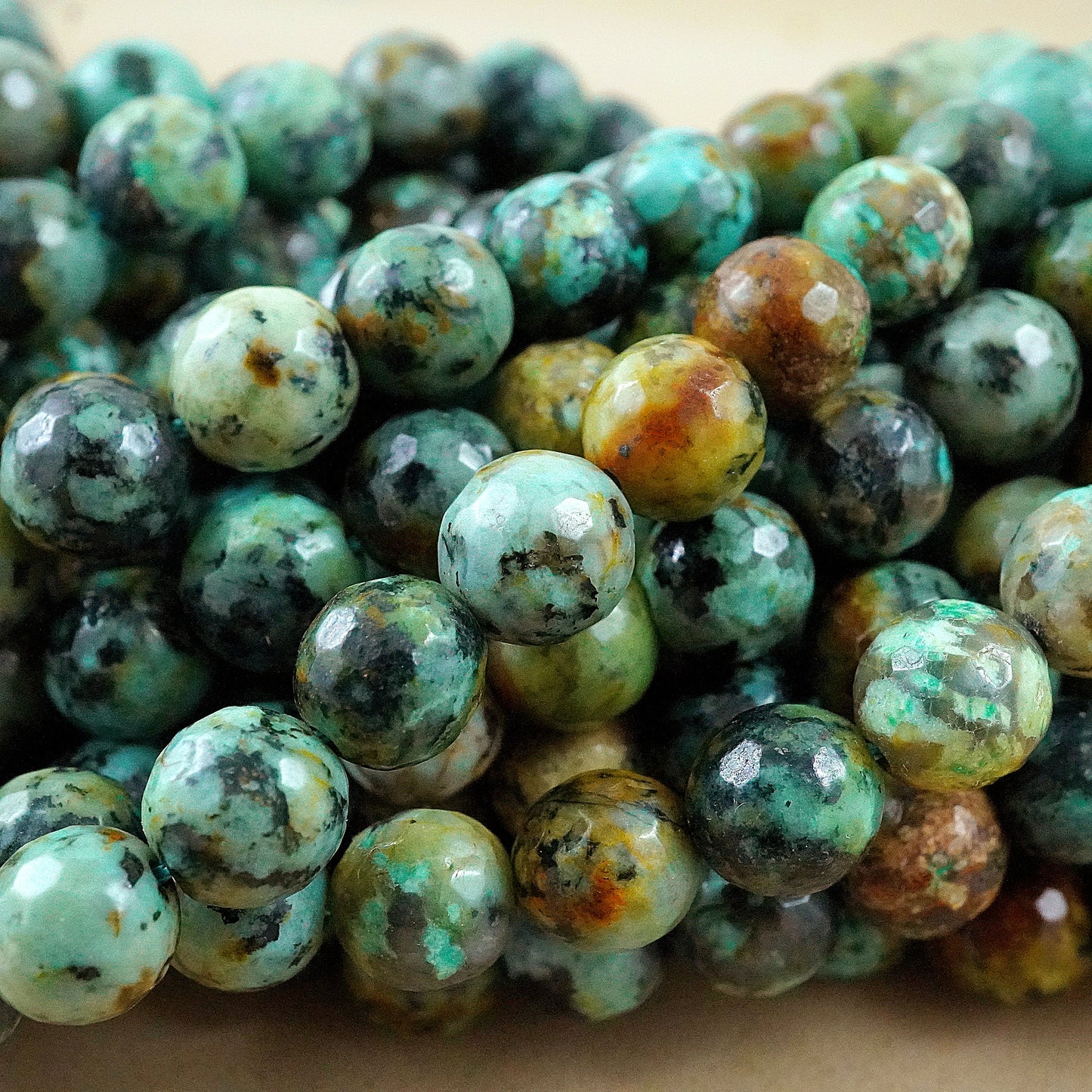 African Turquoise (Round)(Faceted)(4mm)(6mm)(8mm)(10mm)(12mm)(16"Strand)