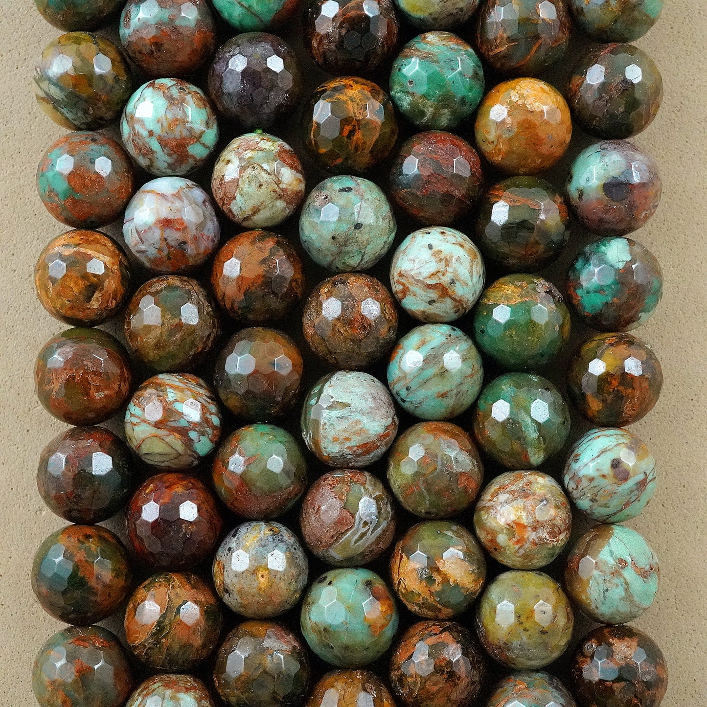 African Green Opal (Round)(Faceted)(10mm)(12mm)(16"Strand)