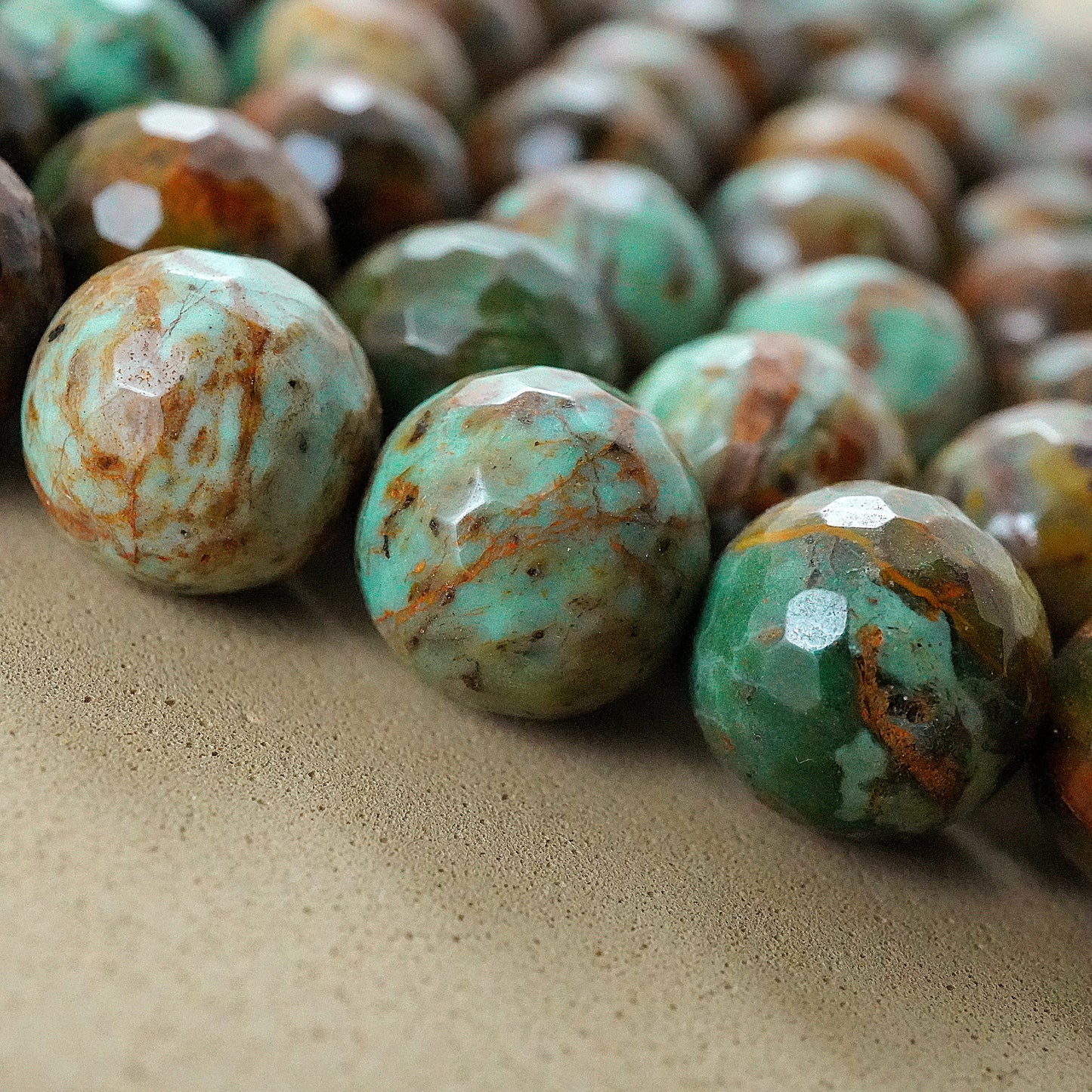 African Green Opal (Round)(Faceted)(10mm)(12mm)(16"Strand)