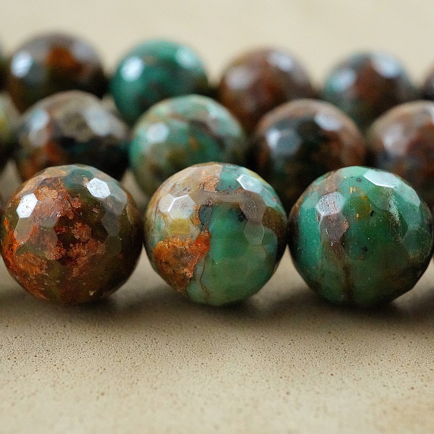 African Green Opal (Round)(Faceted)(10mm)(12mm)(16"Strand)